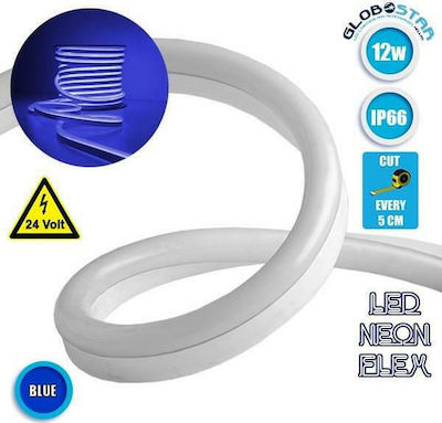GloboStar Rezistentă la apă Bandă Neon Flex LED Alimentare 24V cu Lumină Albastru Lungime 1m și 120 LED-uri pe Metru