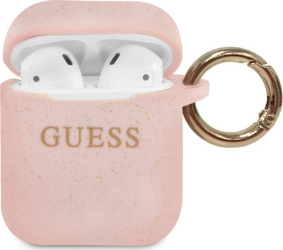 Guess Silicone Case Hülle Silikon mit Haken Light Pink für Apple AirPods 1 / AirPods 2