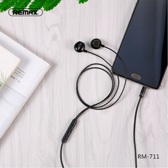 Remax RM-711 Earbuds Handsfree Ακουστικά με Βύσμα 3.5mm Ροζ Χρυσό