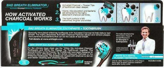 White Glo Charcoal Bad Breath Eliminator Οδοντόκρεμα με Ενεργό Άνθρακα για Λεύκανση & Οδοντόβουρτσα 150gr
