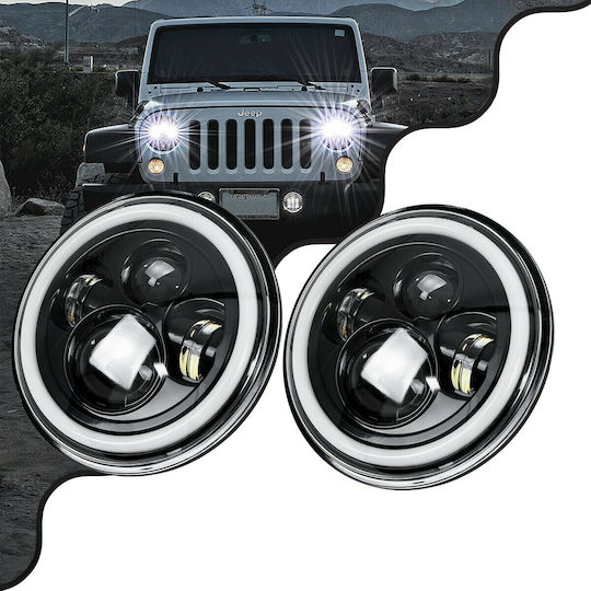 GloboStar Φλας Led 12V για Jeep Wrangler 7'' Πορτοκαλί και Ψυχρό Λευκό 2τμχ