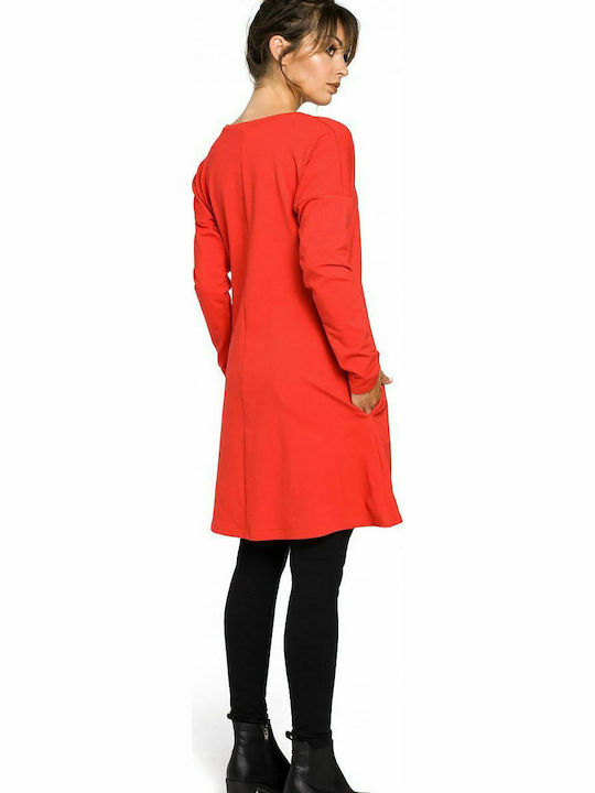 BeWear B042 Women's Tunic Dress Long Sleeve Red