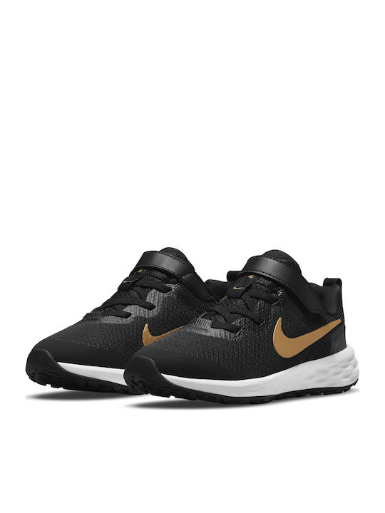 Revolution Revolution 6 Kids Sports Shoes Running with Hoop & Loop Closure Black / Metallic Gold / White