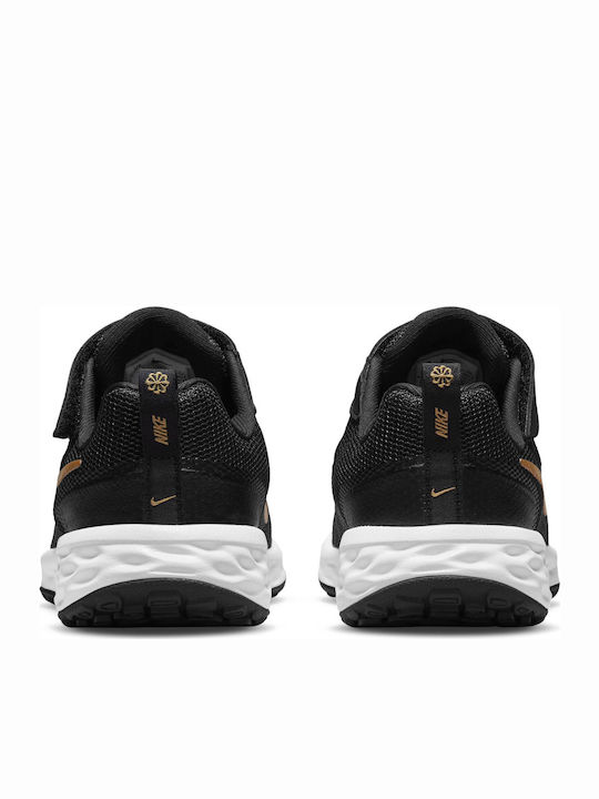 Revolution Revolution 6 Kids Sports Shoes Running with Hoop & Loop Closure Black / Metallic Gold / White
