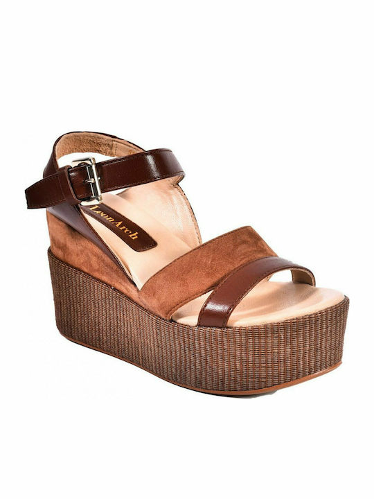 Leon Leon Arch 5194 Women's Leather Ankle Strap Platforms Tabac Brown