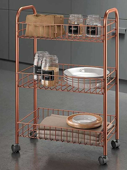 Metaltex Lugano Kitchen Trolley Metallic in Brown Color 3 Slots 41x23x63cm