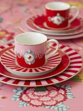 PiP Studio Love Birds Tasse Kaffee aus Porzellan Red-Pink 200ml
