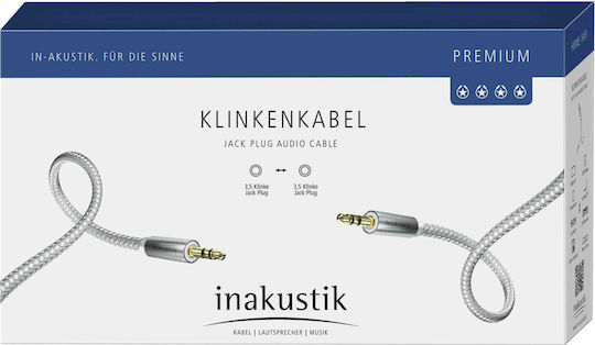Inakustik Inakustik 3.5mm Jack Cable - 3.5mm Male to 3.5mm Male White 1.5m with Gold Plated Terminals