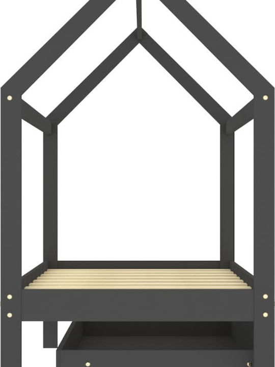Παιδικό Κρεβάτι Montessori Μονό με Αποθηκευτικό Χώρο Γκρι για Στρώμα 80x160cm