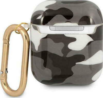 Guess Camo Collection Case Silicone with Hook in Black color for Apple AirPods 1 / AirPods 2