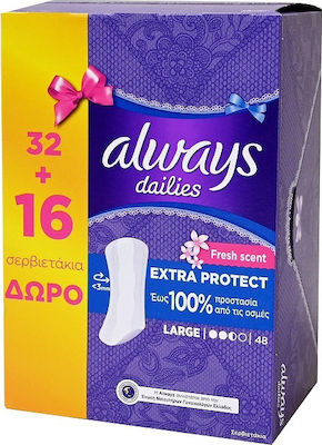 Always Dailies Extra Protect Large Сервиетки за Силен поток 2.5 Капки 32бр & 16бр