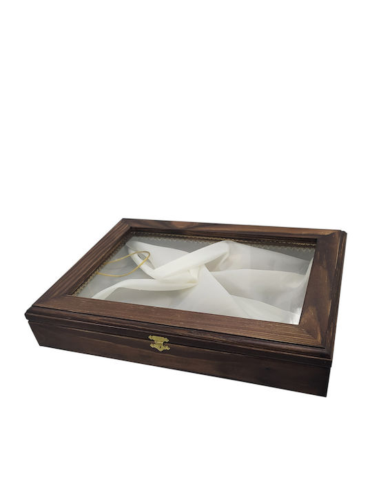 Korres Craft Country Wall-Mounted Rectangle Wedding Crown Case Wooden Walnut Brown 26x37cm