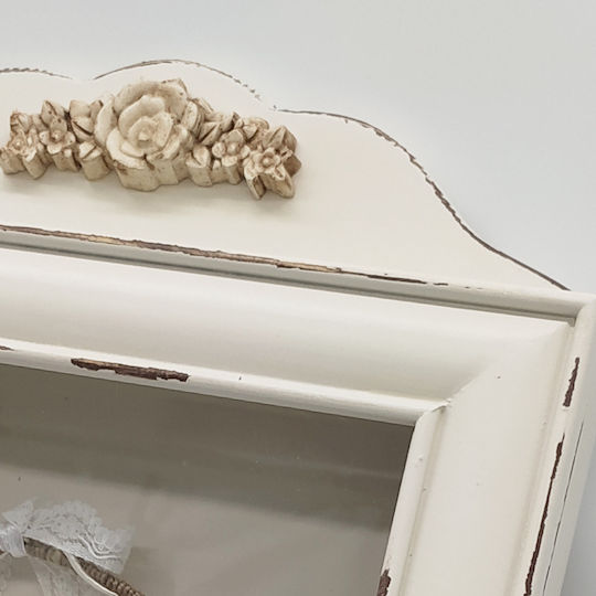 Korres Craft Antique Flowers Cottage Wall-Mounted Rectangle Wedding Crown Case Wooden White 35x25cm