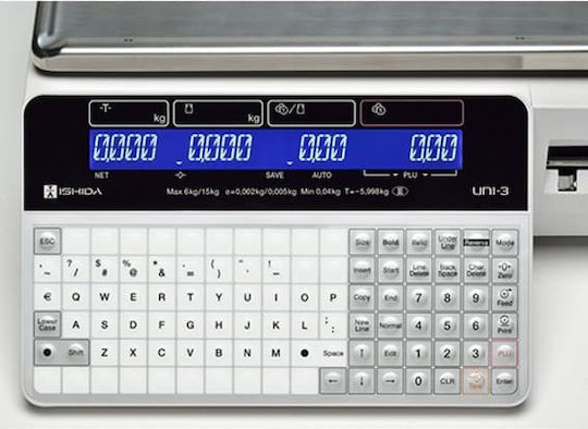 Ishida UNI 3 L1 Electronic Retail Scale with Column and Label Printing Capability with Weighing Capacity of 30kg and Division 10gr