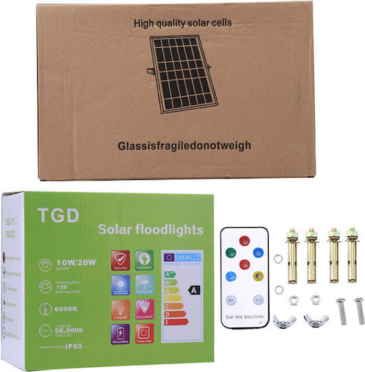 Factory Στεγανός Ηλιακός Προβολέας LED 20W Ψυχρό Λευκό 6000K με Τηλεχειριστήριο IP65