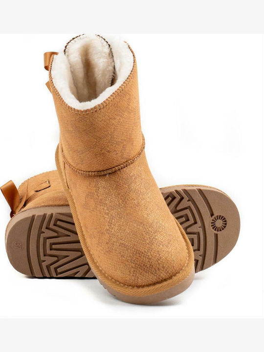 Suede Women's Ankle Boots with Fur Camel
