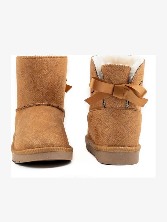 Suede Women's Ankle Boots with Fur Camel