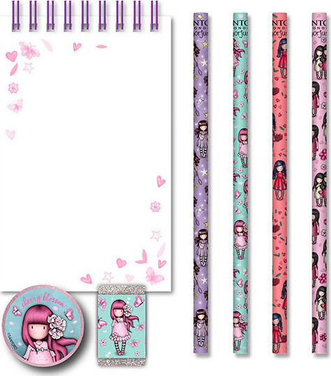 Santoro Sparkle & Bloom Kinder Schreibwarenset mit Bleistift, Spitzer, Radiergummi, Notizbuch und Etui 5Stück