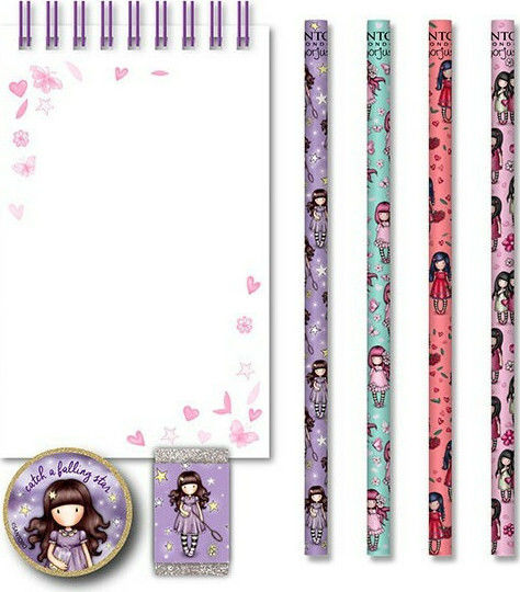 Santoro Sparkle & Bloom Kids Stationery Set with Pencil, Sharpener, Eraser, Notepad and Pencil Case 8pcs