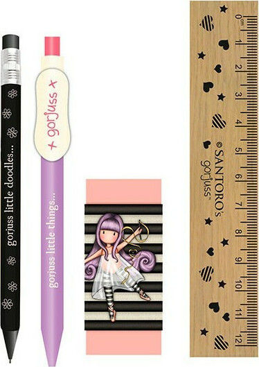 Santoro Little Dancer Kids Stationery Set with Eraser, Notepad, Mechanical Pencil and Ruler Little Dancer 5pcs