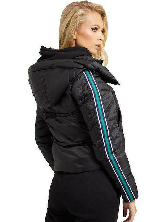 Guess Amanda Women's Short Lifestyle Jacket for Spring or Autumn with Detachable Hood Black