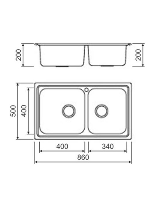 Macart Iris N-175 Drop-In Sink Left Inox Satin W86xD50cm Silver