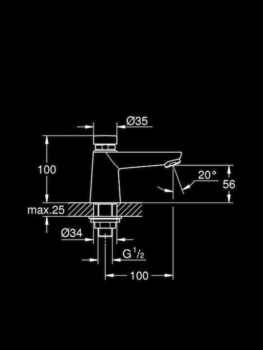 Grohe Euroeco Cosmopolitan T Αναμεικτική Μπαταρία Νιπτήρα Χρονοροής Ασημί