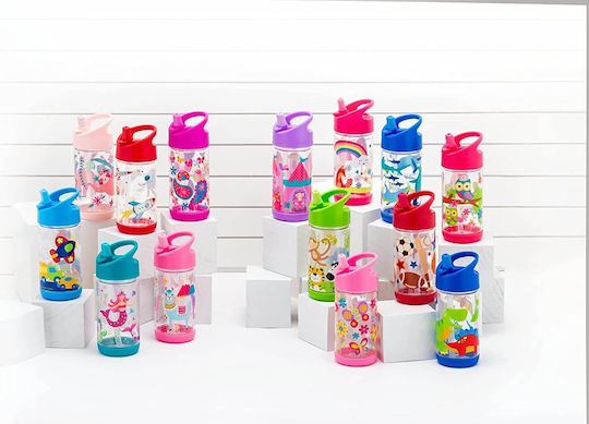 Stephen Joseph Flip Top Plastic Kids Water Bottle with Straw Green 300ml