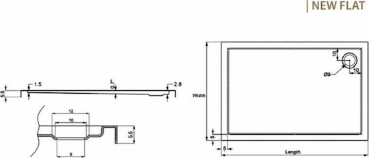 Karag New Flat 9 Ορθογώνια Ακρυλική Ντουζιέρα 70x130cm Λευκή