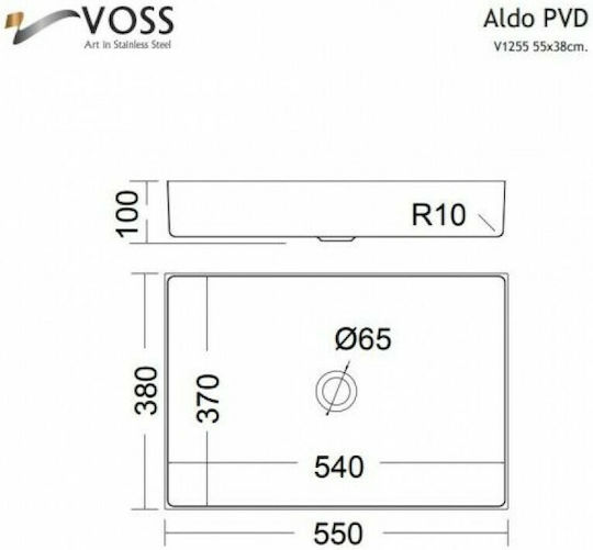 Voss Aldo Deasupra Blatului Chiuvetă Inox 55x38x10cm Black Brushed
