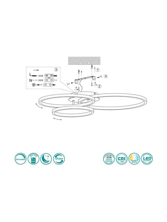 Trio Lighting Winona Deckenleuchte 78cm Schwarz mit Integrierter LED und Fernbedienung