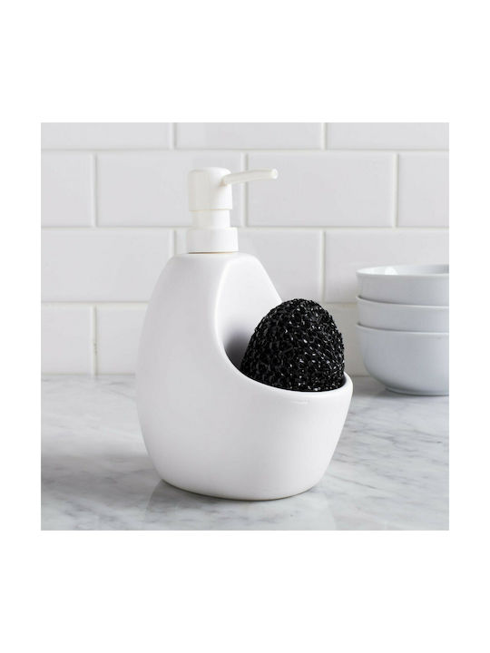 Umbra Joey Tabletop Ceramic Dispenser for the Kitchen with Sponge Holder White 600ml