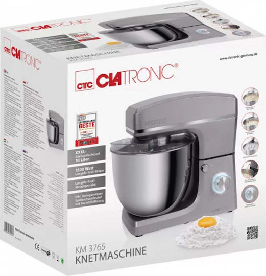 Clatronic KM3765 Stand Mixer 1500W with Stainless Mixing Bowl 10lt Silver