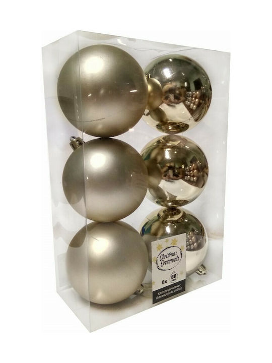 Hanging Ball Ornament Plastic Gold Set 6pcs