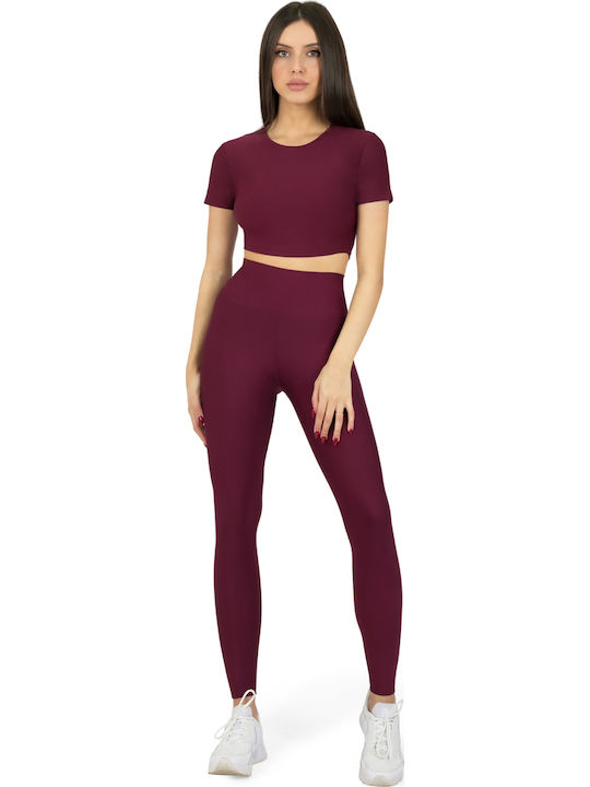 Superstacy Women's Long Training Legging High Waisted Burgundy