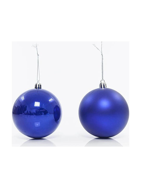 Hanging Ball Ornament Plastic Blue Set 6pcs