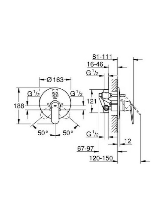 Grohe Eurosmart Built-in Faucet Mixer for Bathtub 2 Exits Silver