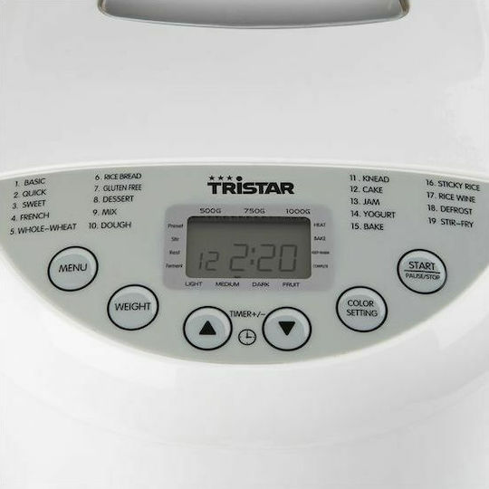 Tristar Brotbackautomat mit 550W Leistung und 1000gr Kapazität mit 19 Programmen