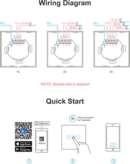 Sonoff TX T0 Recessed Touch Wall Switch Wi-Fi Lighting One-Way with Frame White