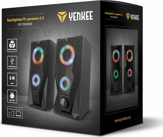 Yenkee YSP 2003RGB Difuzoare de Calculator 2.0 cu Iluminare RGB și Putere 6W în Negru Culoare