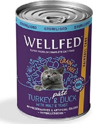 Wellfed Sterilised Hairball Care Wet Food for Adult Cats in Cans with Turkey and Duck 400gr