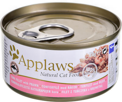 Applaws Natural Cat Food Wet Food for Adult Cats In Can with Shrimps / Tuna Φιλέτο 1pc 70gr