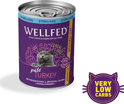 Wellfed Sterilised Intestinal Care Wet Food for Adult Cats in Cans with Turkey Grain-Free 400gr