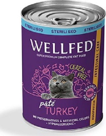 Wellfed Sterilised Intestinal Care Wet Food for Adult Cats in Cans with Turkey Grain-Free 400gr