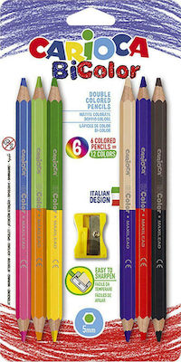 Carioca Bicolor Maxi Coloured Pencils Set Διπλής Γραφής με Ξύστρα 6pcs