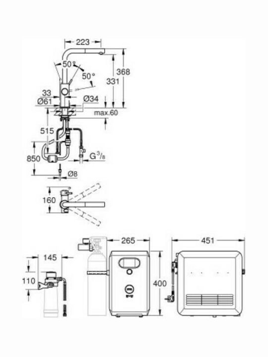 Grohe Blue Professional Kitchen Faucet Counter with Pull-Out Spray Supersteel