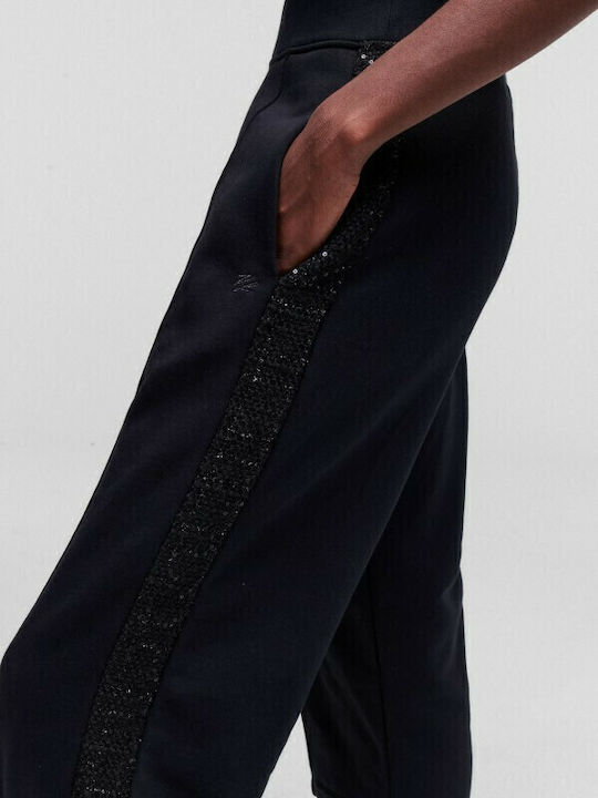 Damen Hoch tailliert Stoff Hose Schwarz mit Pailletten