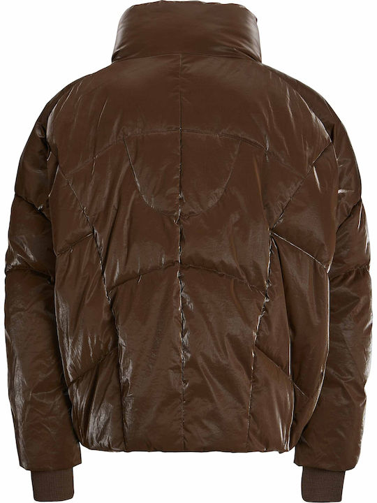 Women's Short Puffer Jacket for Winter Brown