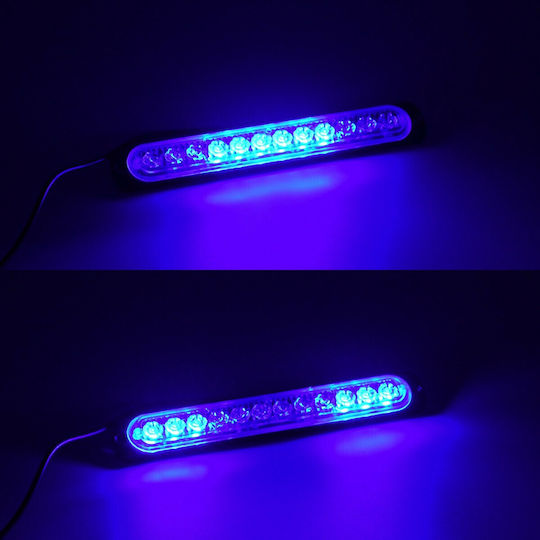 GloboStar Pro Series Μπάρα Σήμανσης 10 Προγραμμάτων Φωτισμού Strobe SMD 3030 LED 12/24V - Μπλε