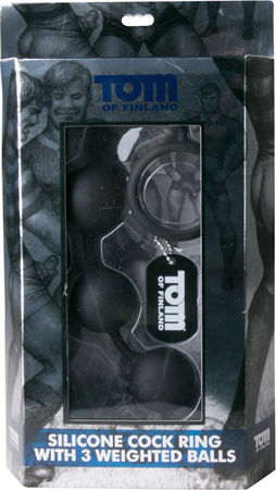 Tom of Finland Silicone Cock Ring with 3 Weighted Balls Black 15.2cm